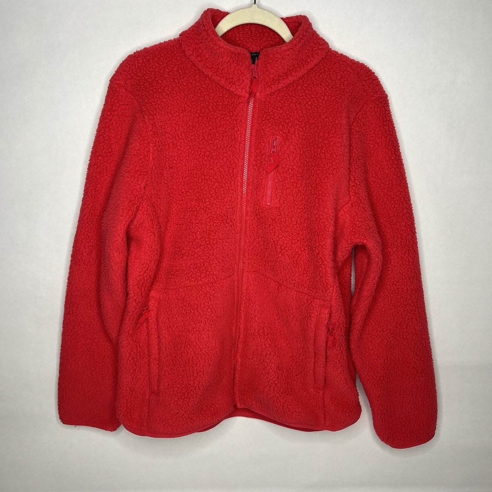 Talbots‎ Full Zip Up Fleece Sherpa Jacket L Dark Coral Pink  Pockets Comfortcore